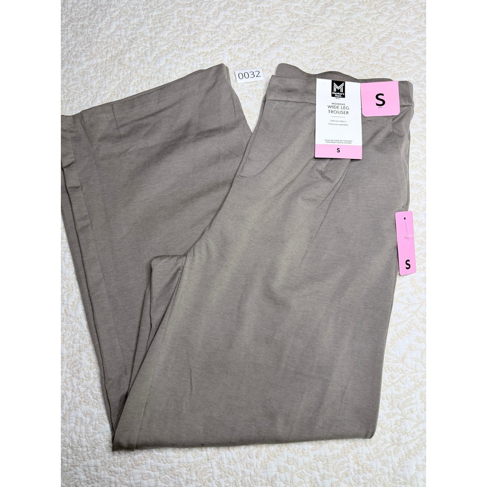 Members Mark Womens Wide Leg Trouser Pants Taupe Brown Soft Knit Size S NWT